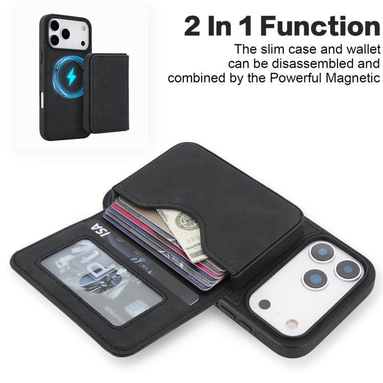 Retro Faux Leather Detachable Magnetic Wallet Bag RFID Blocking Phone Case, For iPhone 17 Pro Max, For iPhone 17 Pro