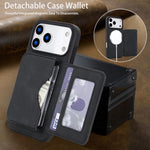 Retro Faux Leather Detachable Magnetic Wallet Bag RFID Blocking Phone Case, For iPhone 17 Pro Max, For iPhone 17 Pro