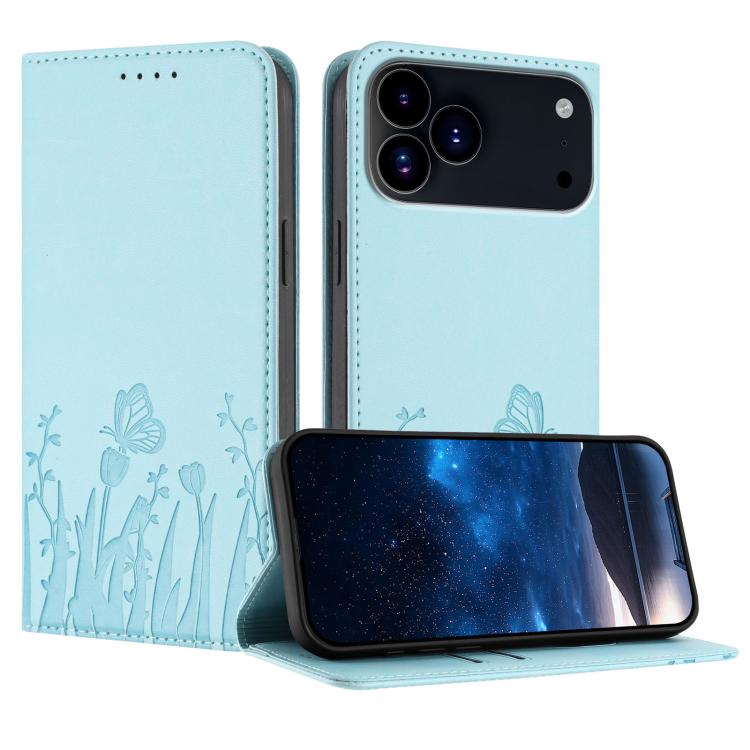 Tulips Butterfly Pattern Magnetic Vegan Leather Phone Case, For iPhone 17e / 16e, For iPhone 17 Pro Max, For iPhone 17 Pro, For iPhone 17