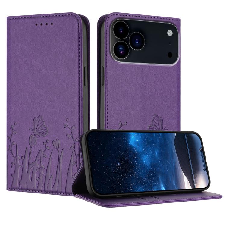 Tulips Butterfly Pattern Magnetic Vegan Leather Phone Case, For iPhone 17e / 16e, For iPhone 17 Pro Max, For iPhone 17 Pro, For iPhone 17