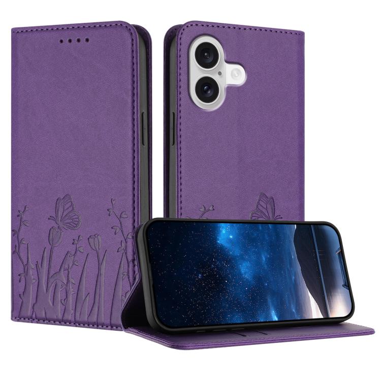 Tulips Butterfly Pattern Magnetic Vegan Leather Phone Case, For iPhone 17e / 16e, For iPhone 17 Pro Max, For iPhone 17 Pro, For iPhone 17