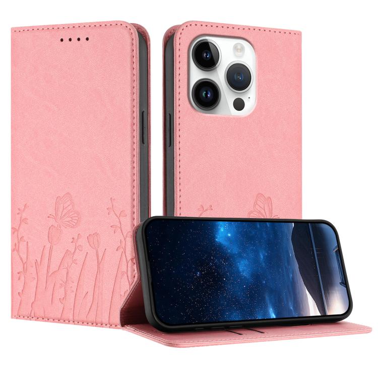Tulips Butterfly Pattern Magnetic Vegan Leather Phone Case, For iPhone Air, For iPhone 16 Pro Max, For iPhone 16 Pro, For iPhone 16 Plus