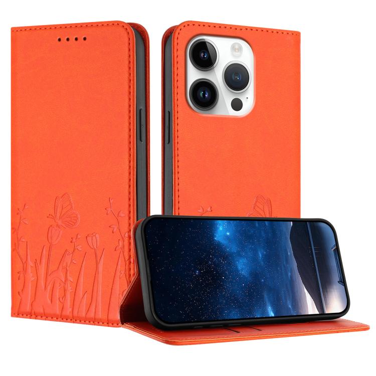 Tulips Butterfly Pattern Magnetic Vegan Leather Phone Case, For iPhone Air, For iPhone 16 Pro Max, For iPhone 16 Pro, For iPhone 16 Plus