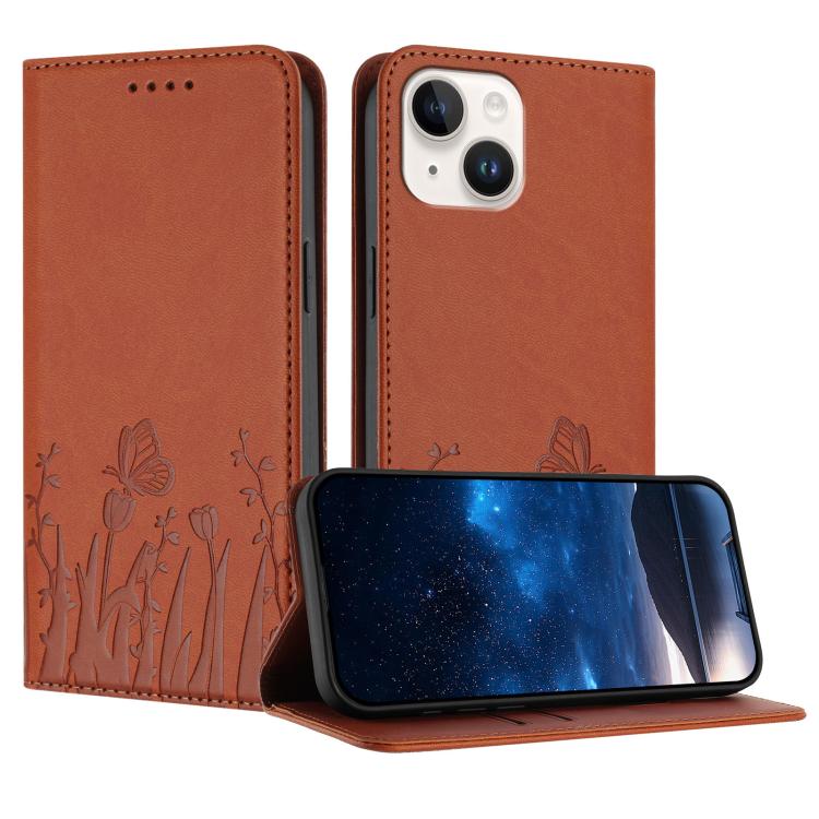 Tulips Butterfly Pattern Magnetic Vegan Leather Phone Case, For iPhone 13, For iPhone 13 mini, For iPhone 12 / 12 Pro, For iPhone 12 Pro Max