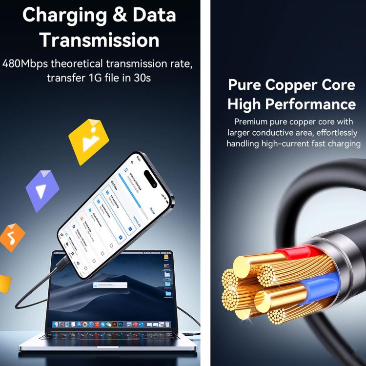 USAMS SJ778 U94 USB to 8pin 2.4A Fast Charging Data Cable, USB to 8pin