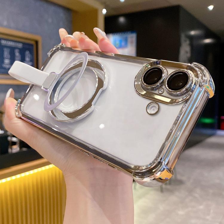 Crystal Shield Ring Holde TPU + Acrylic Magnetic Phone Case, For iPhone 16 Plus, For iPhone 16, For iPhone 15 Pro Max, For iPhone 15 Pro, For iPhone 15 Plus, For iPhone 15
