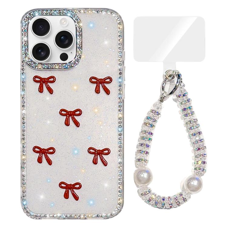 Sparkling IMD Colorful Bow Phone Case with Bracelet, For iPhone 13 Pro, For iPhone 13