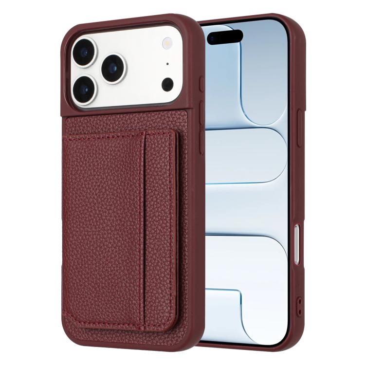 Litchi Pattern Magnetic Card Bag Holder Phone Case, For iPhone 17 Pro Max, For iPhone 17 Pro