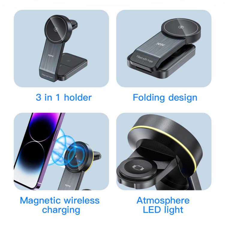 TOTU CW-1-W 3 in 1 Magnetic Wireless Charger Dock for Phone Earbuds Watch, CW-1-W