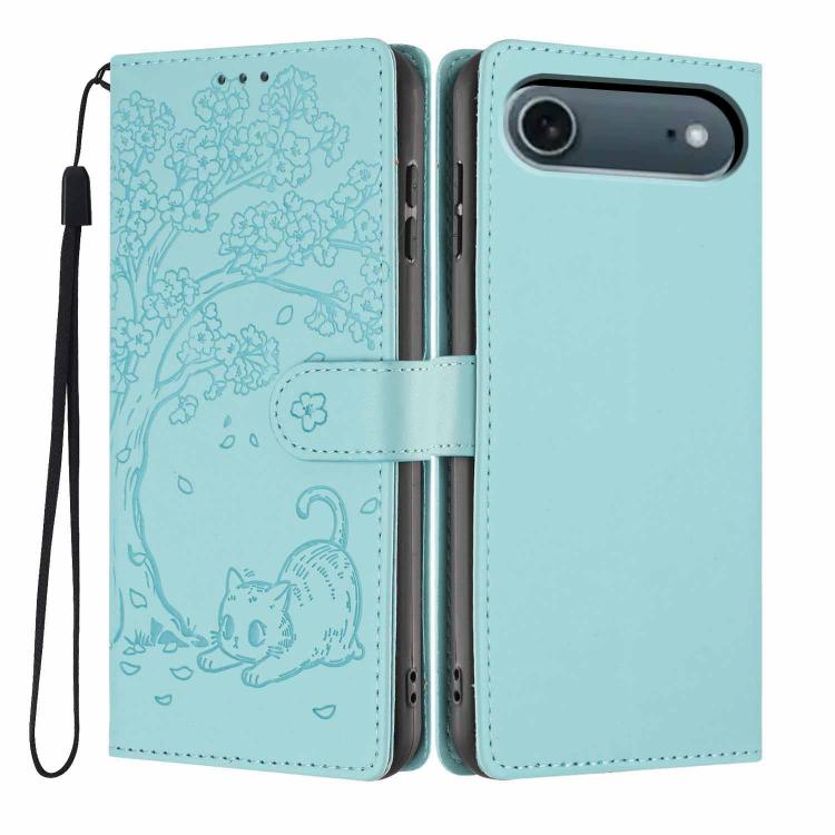 Tree Cat Embossed Flip Vegan Leather Phone Case, For iPhone Air, For iPhone 16 Pro Max, For iPhone 16 Pro, For iPhone 16 Plus, For iPhone 16, For iPhone 15 Pro Max