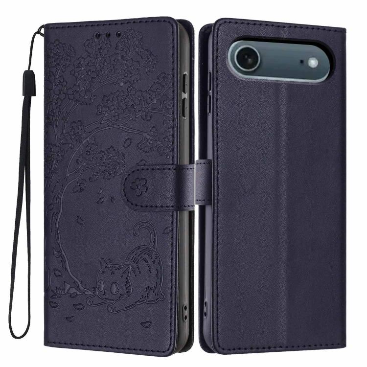Tree Cat Embossed Flip Vegan Leather Phone Case, For iPhone 17e / 16e, For iPhone 17 Pro Max, For iPhone 17 Pro, For iPhone 17, For iPhone Air, For iPhone 16 Pro Max