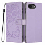 Tree Cat Embossed Flip Vegan Leather Phone Case, For iPhone 17e / 16e, For iPhone 17 Pro Max, For iPhone 17 Pro, For iPhone 17, For iPhone Air, For iPhone 16 Pro Max