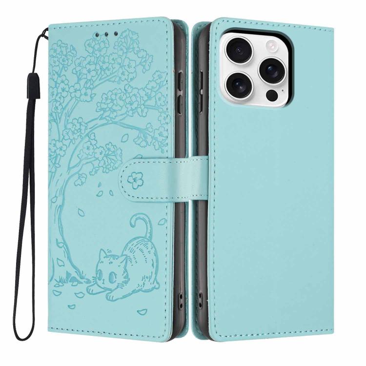 Tree Cat Embossed Flip Vegan Leather Phone Case, For iPhone Air, For iPhone 16 Pro Max, For iPhone 16 Pro, For iPhone 16 Plus, For iPhone 16, For iPhone 15 Pro Max