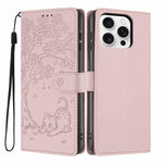 Tree Cat Embossed Flip Vegan Leather Phone Case, For iPhone 17e / 16e, For iPhone 17 Pro Max, For iPhone 17 Pro, For iPhone 17, For iPhone Air, For iPhone 16 Pro Max