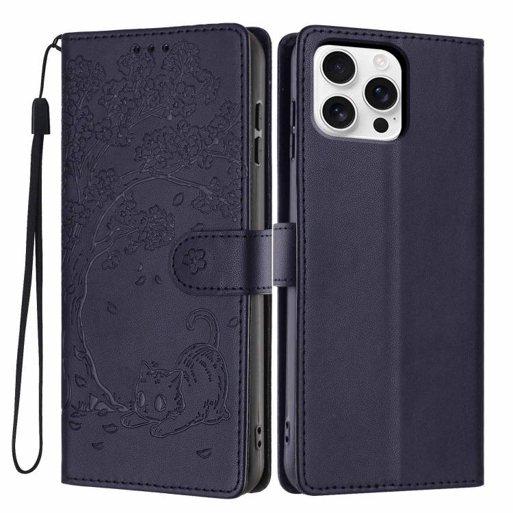 Tree Cat Embossed Flip Vegan Leather Phone Case, For iPhone Air, For iPhone 16 Pro Max, For iPhone 16 Pro, For iPhone 16 Plus, For iPhone 16, For iPhone 15 Pro Max