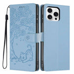 Tree Cat Embossed Flip Vegan Leather Phone Case, For iPhone Air, For iPhone 16 Pro Max, For iPhone 16 Pro, For iPhone 16 Plus, For iPhone 16, For iPhone 15 Pro Max