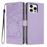 Tree Cat Embossed Flip Vegan Leather Phone Case, For iPhone Air, For iPhone 16 Pro Max, For iPhone 16 Pro, For iPhone 16 Plus, For iPhone 16, For iPhone 15 Pro Max