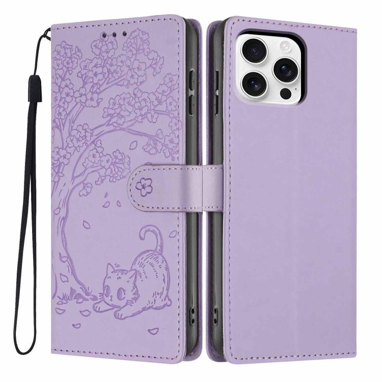 Tree Cat Embossed Flip Vegan Leather Phone Case, For iPhone Air, For iPhone 16 Pro Max, For iPhone 16 Pro, For iPhone 16 Plus, For iPhone 16, For iPhone 15 Pro Max