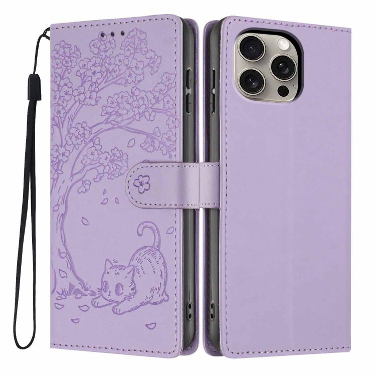 Tree Cat Embossed Flip Vegan Leather Phone Case, For iPhone 15 Pro, For iPhone 15 Plus, For iPhone 15, For iPhone 14 Plus, For iPhone 14, For iPhone 14 Pro