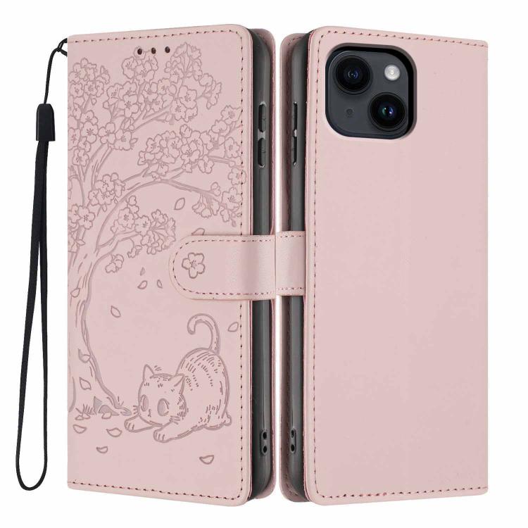 Tree Cat Embossed Flip Vegan Leather Phone Case, For iPhone 16 Pro, For iPhone 16 Plus, For iPhone 16, For iPhone 15 Pro Max, For iPhone 15 Pro, For iPhone 15 Plus