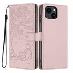 Tree Cat Embossed Flip Vegan Leather Phone Case, For iPhone 15 Pro, For iPhone 15 Plus, For iPhone 15, For iPhone 14 Plus, For iPhone 14, For iPhone 14 Pro