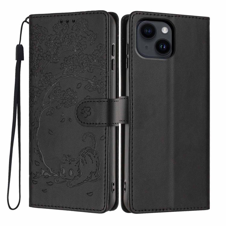 Tree Cat Embossed Flip Vegan Leather Phone Case, For iPhone 15 Pro, For iPhone 15 Plus, For iPhone 15, For iPhone 14 Plus, For iPhone 14, For iPhone 14 Pro