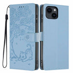 Tree Cat Embossed Flip Vegan Leather Phone Case, For iPhone 15 Pro, For iPhone 15 Plus, For iPhone 15, For iPhone 14 Plus, For iPhone 14, For iPhone 14 Pro
