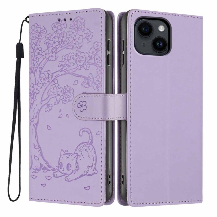 Tree Cat Embossed Flip Vegan Leather Phone Case, For iPhone 16 Pro, For iPhone 16 Plus, For iPhone 16, For iPhone 15 Pro Max, For iPhone 15 Pro, For iPhone 15 Plus