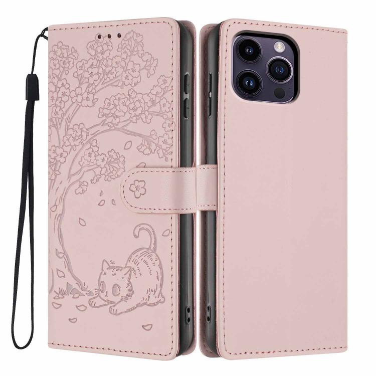 Tree Cat Embossed Flip Vegan Leather Phone Case, For iPhone 13 Pro, For iPhone 13, For iPhone 12 Pro Max, For iPhone 12 / 12 Pro, For iPhone 11 Pro Max, For iPhone 11