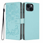 Tree Cat Embossed Flip Vegan Leather Phone Case, For iPhone 13 Pro, For iPhone 13, For iPhone 12 Pro Max, For iPhone 12 / 12 Pro, For iPhone 11 Pro Max, For iPhone 11