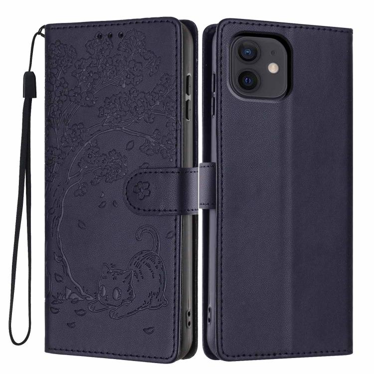 Tree Cat Embossed Flip Vegan Leather Phone Case, For iPhone 13 Pro, For iPhone 13, For iPhone 12 Pro Max, For iPhone 12 / 12 Pro, For iPhone 11 Pro Max, For iPhone 11
