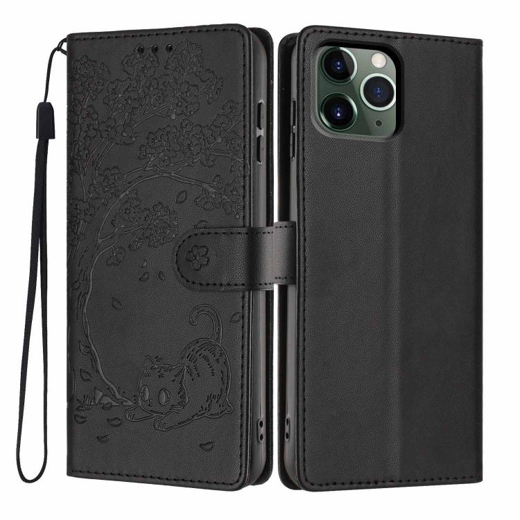 Tree Cat Embossed Flip Vegan Leather Phone Case, For iPhone 11 Pro Max, For iPhone 11, For iPhone 11 Pro