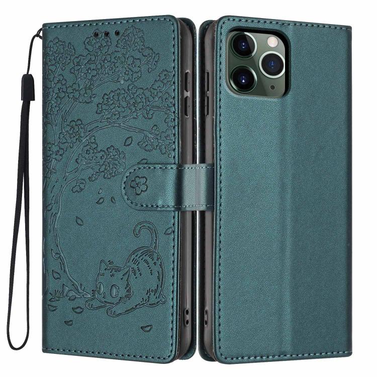 Tree Cat Embossed Flip Vegan Leather Phone Case, For iPhone 13 Pro, For iPhone 13, For iPhone 12 Pro Max, For iPhone 12 / 12 Pro, For iPhone 11 Pro Max, For iPhone 11