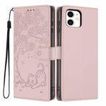 Tree Cat Embossed Flip Vegan Leather Phone Case, For iPhone 13 Pro, For iPhone 13, For iPhone 12 Pro Max, For iPhone 12 / 12 Pro, For iPhone 11 Pro Max, For iPhone 11