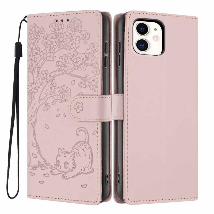 Tree Cat Embossed Flip Vegan Leather Phone Case, For iPhone 11 Pro Max, For iPhone 11, For iPhone 11 Pro