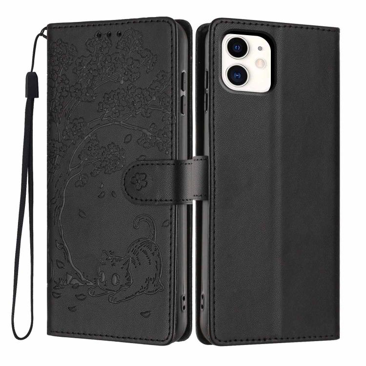 Tree Cat Embossed Flip Vegan Leather Phone Case, For iPhone 13 Pro, For iPhone 13, For iPhone 12 Pro Max, For iPhone 12 / 12 Pro, For iPhone 11 Pro Max, For iPhone 11