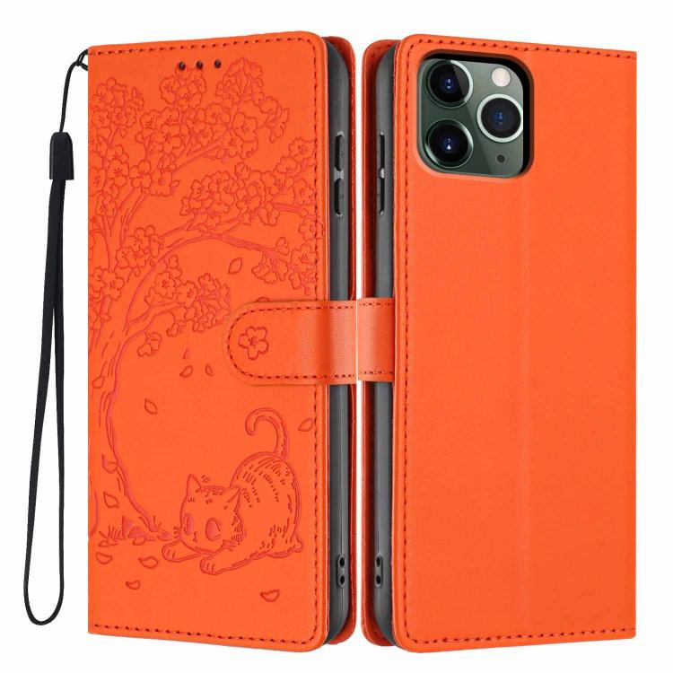 Tree Cat Embossed Flip Vegan Leather Phone Case, For iPhone 11 Pro Max, For iPhone 11, For iPhone 11 Pro