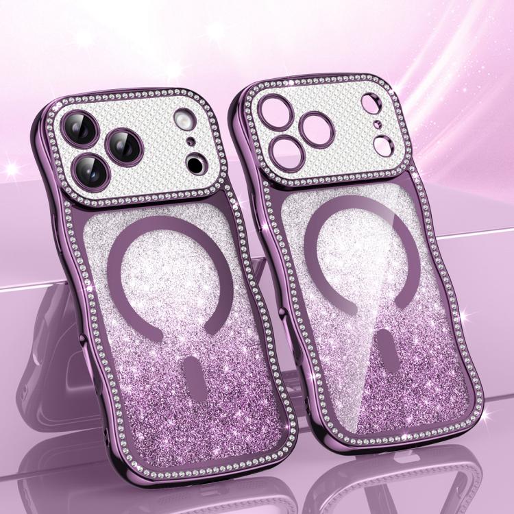 Wavy Frame Star Diamond Electroplate TPU Glitter Magnetic Phone Case, For iPhone 17 Pro Max, For iPhone 17 Pro, For iPhone 17, For iPhone 16 Pro Max, For iPhone 16 Pro, For iPhone 16