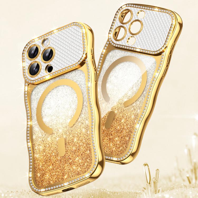 Wavy Frame Star Diamond Electroplate TPU Glitter Magnetic Phone Case, For iPhone 17 Pro Max, For iPhone 17 Pro, For iPhone 17, For iPhone 16 Pro Max, For iPhone 16 Pro, For iPhone 16