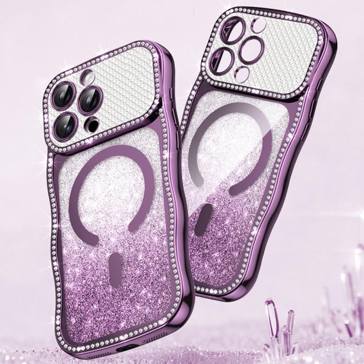 Wavy Frame Star Diamond Electroplate TPU Glitter Magnetic Phone Case, For iPhone 17 Pro Max, For iPhone 17 Pro, For iPhone 17, For iPhone 16 Pro Max, For iPhone 16 Pro, For iPhone 16