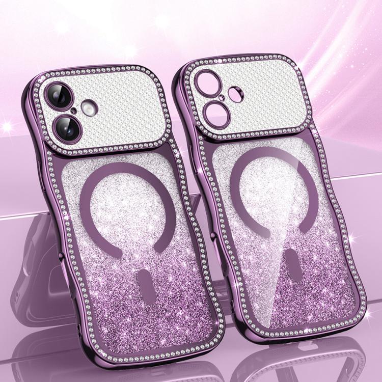 Wavy Frame Star Diamond Electroplate TPU Glitter Magnetic Phone Case, For iPhone 17 Pro Max, For iPhone 17 Pro, For iPhone 17, For iPhone 16 Pro Max, For iPhone 16 Pro, For iPhone 16