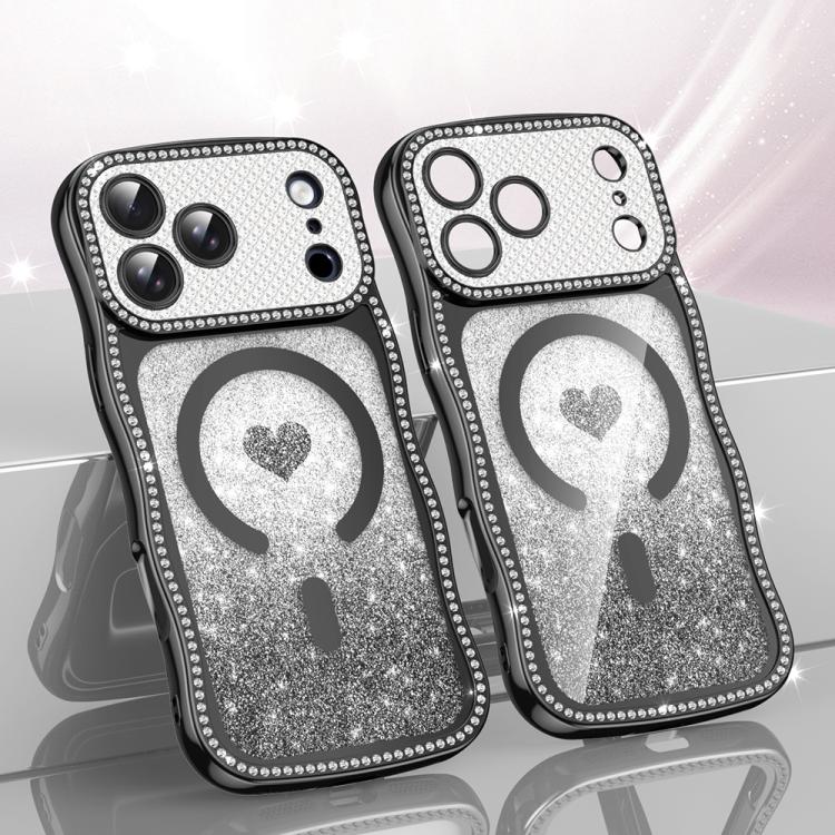 Wavy Frame Star Diamond Electroplate TPU Glitter Heart Magnetic Phone Case, For iPhone 17 Pro Max, For iPhone 17 Pro, For iPhone 17, For iPhone 16 Pro Max, For iPhone 16 Pro, For iPhone 16