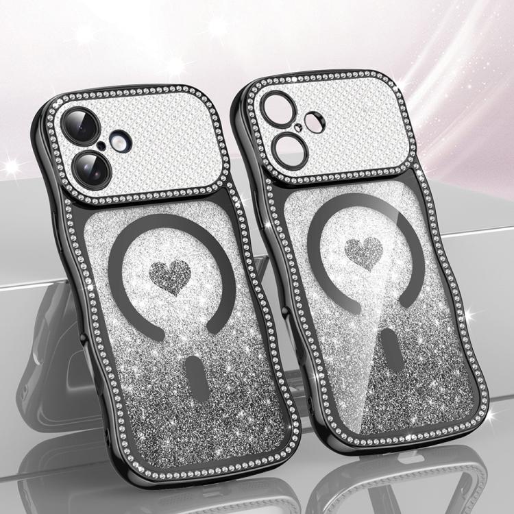 Wavy Frame Star Diamond Electroplate TPU Glitter Heart Magnetic Phone Case, For iPhone 17 Pro Max, For iPhone 17 Pro, For iPhone 17, For iPhone 16 Pro Max, For iPhone 16 Pro, For iPhone 16