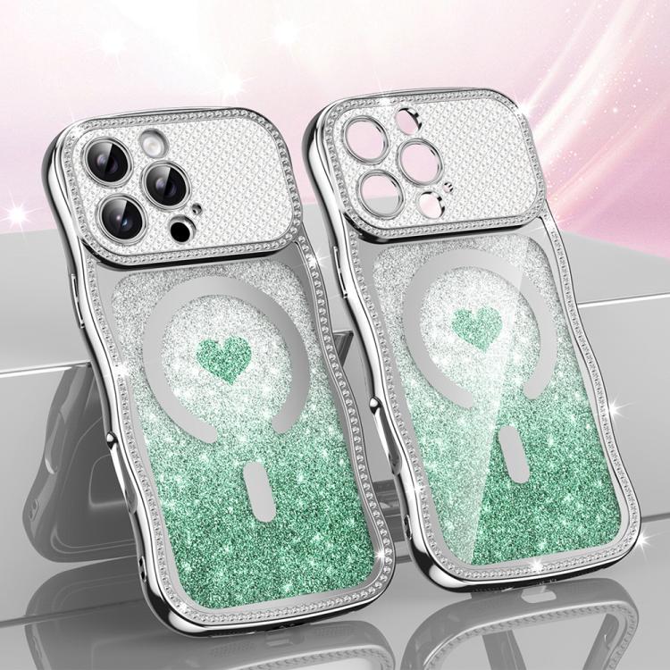 Wavy Frame Star Diamond Electroplate TPU Glitter Heart Magnetic Phone Case, For iPhone 17 Pro Max, For iPhone 17 Pro, For iPhone 17, For iPhone 16 Pro Max, For iPhone 16 Pro, For iPhone 16