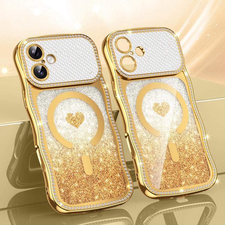Wavy Frame Star Diamond Electroplate TPU Glitter Heart Magnetic Phone Case, For iPhone 17 Pro Max, For iPhone 17 Pro, For iPhone 17, For iPhone 16 Pro Max, For iPhone 16 Pro, For iPhone 16