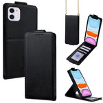 Vertical Flip Cover Solid Color Vegan Leather Phone Case with Crossbody Chain, For iPhone 11 Pro Max, For iPhone 11, For iPhone 11 Pro