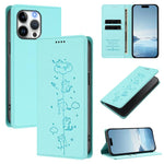 Cute Cats Embossed Magnetic RFID Vegan Leather Phone Case, For iPhone Air, For iPhone 16 Pro Max, For iPhone 16 Pro, For iPhone 16 Plus