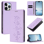 Cute Cats Embossed Magnetic RFID Vegan Leather Phone Case, For iPhone Air, For iPhone 16 Pro Max, For iPhone 16 Pro, For iPhone 16 Plus