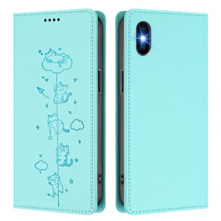 Cute Cats Embossed Magnetic RFID Vegan Leather Phone Case, For iPhone X / XS, For iPhone XR, For iPhone XS Max, For iPhone 8 Plus / 7 Plus