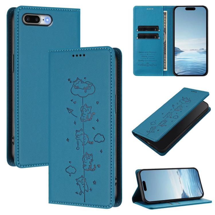 Cute Cats Embossed Magnetic RFID Vegan Leather Phone Case, For iPhone X / XS, For iPhone XR, For iPhone XS Max, For iPhone 8 Plus / 7 Plus